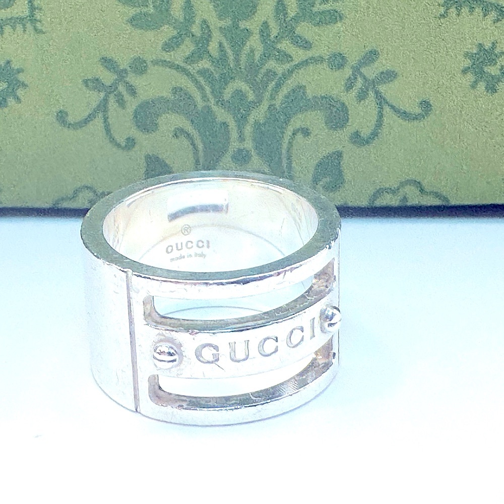 Gucci Cutout Logo Ring 925 Size 5- 5.5 Vintage Stamped ★1087 AL Italy .5 in Band - Picture 5 of 8